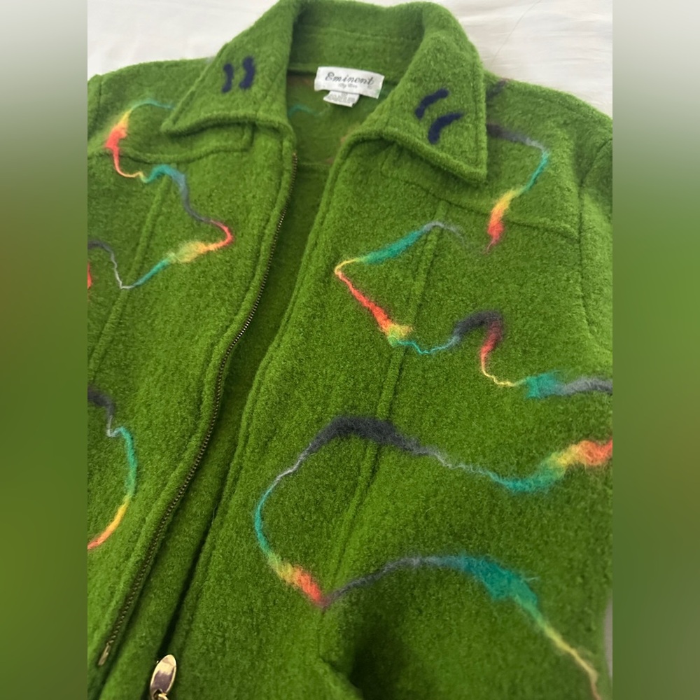 Eminent by Lisa Boiled Wool Women’s Jacket Green Felted Rainbow Art Coat Size M
